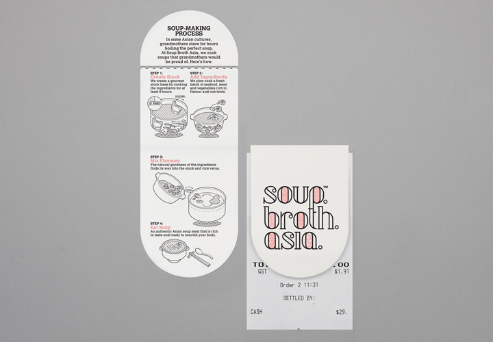 A soup-making process card doubles as a receipt holder.
